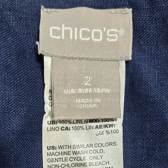 Chico's 100% Linen Blue Floral Paisley Reversible Snap Lightweight Jacket Boho - Picture 9 of 10